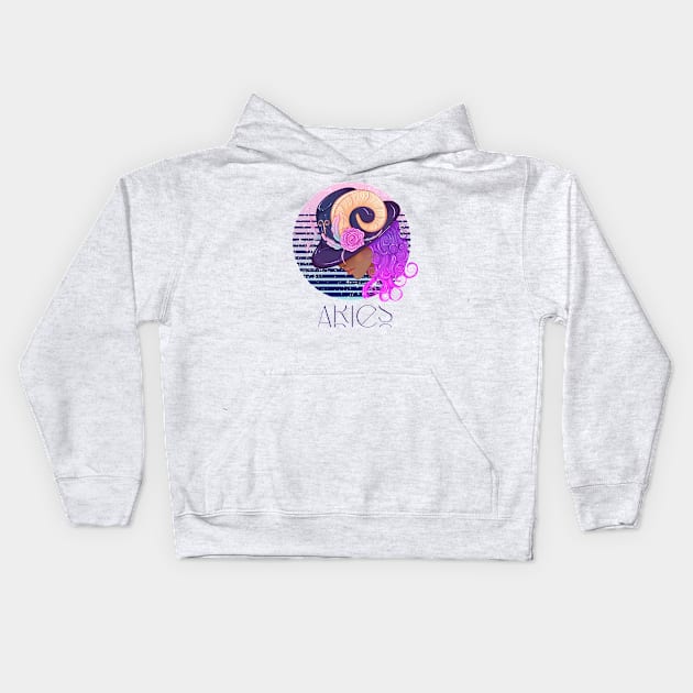 Aries Zodiac Sign | Circle Beautiful Girl Kids Hoodie by Violete Designs